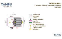 Tambu Durdanta Komfort 4 Personen Trekking Tunnelzelt Braun